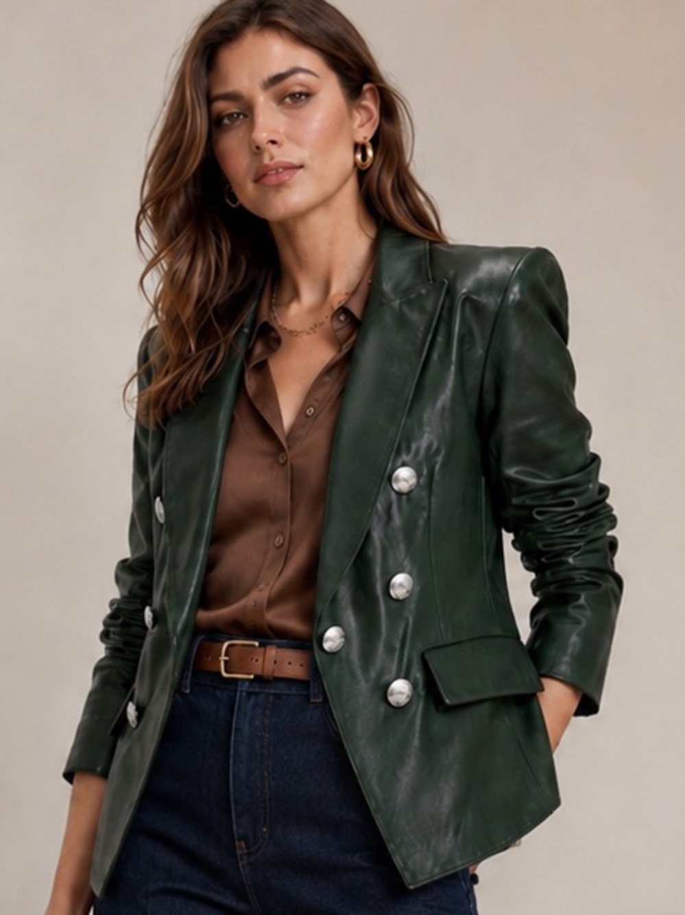 Veronica Beard Cooke Leather Dickey Jacket Dark Green size 6 - Picture 3 of 17